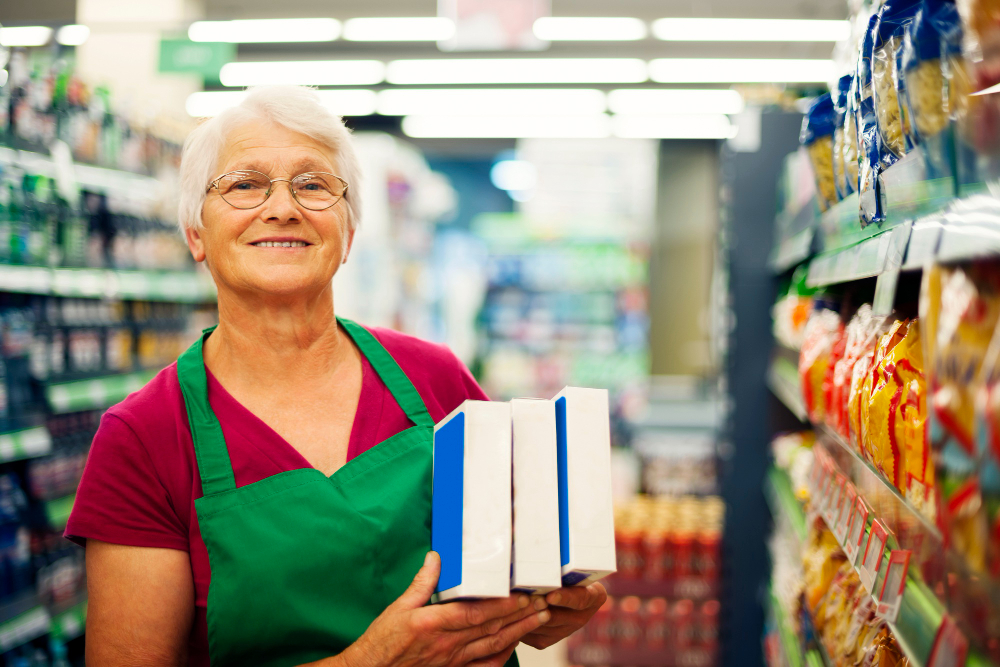 Самозанятый пенсионер в 2024 году. Бабушка в магазине. Пенсионер в супермаркете. Бабуля в супермаркете. Продавщица пенсионерка.