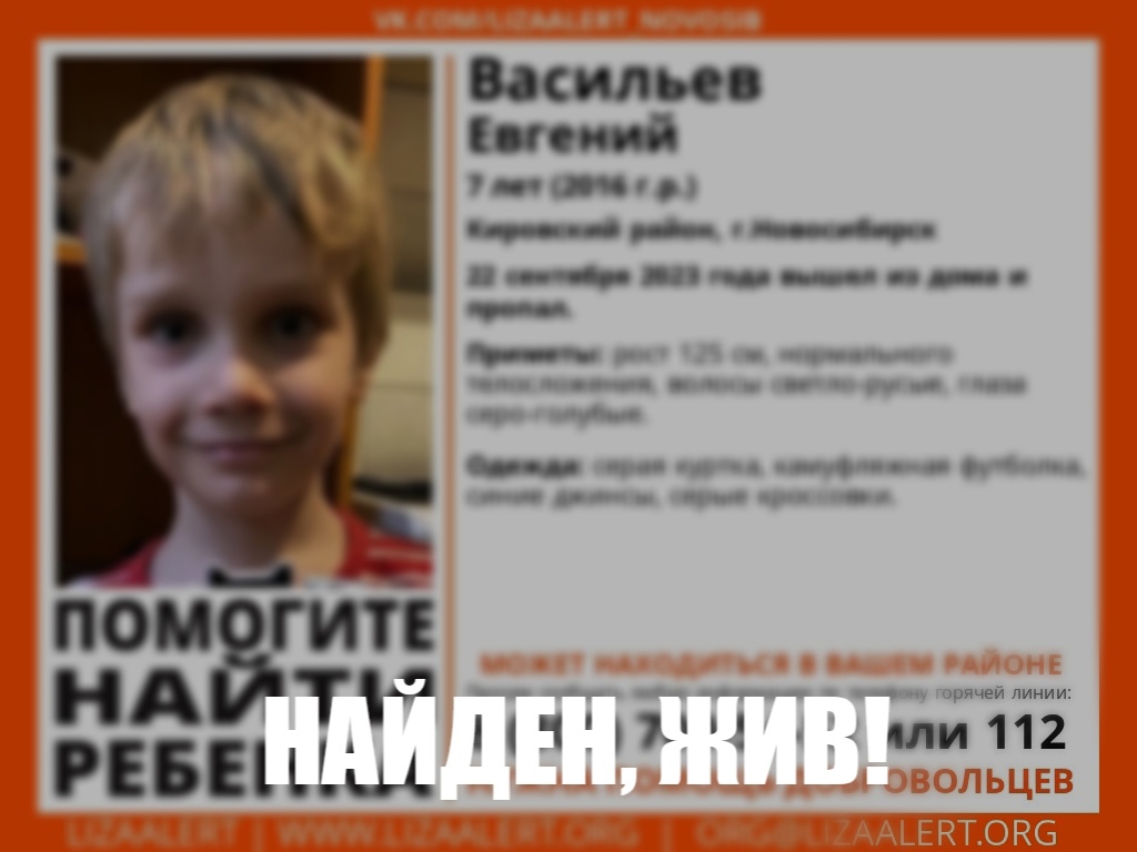 Пропавший 7-летний мальчик найден в Новосибирске